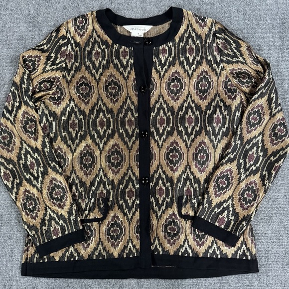 Misook Sweaters - Misook Cardigan Sweater Womens Small Knit Ikat Metallic Print